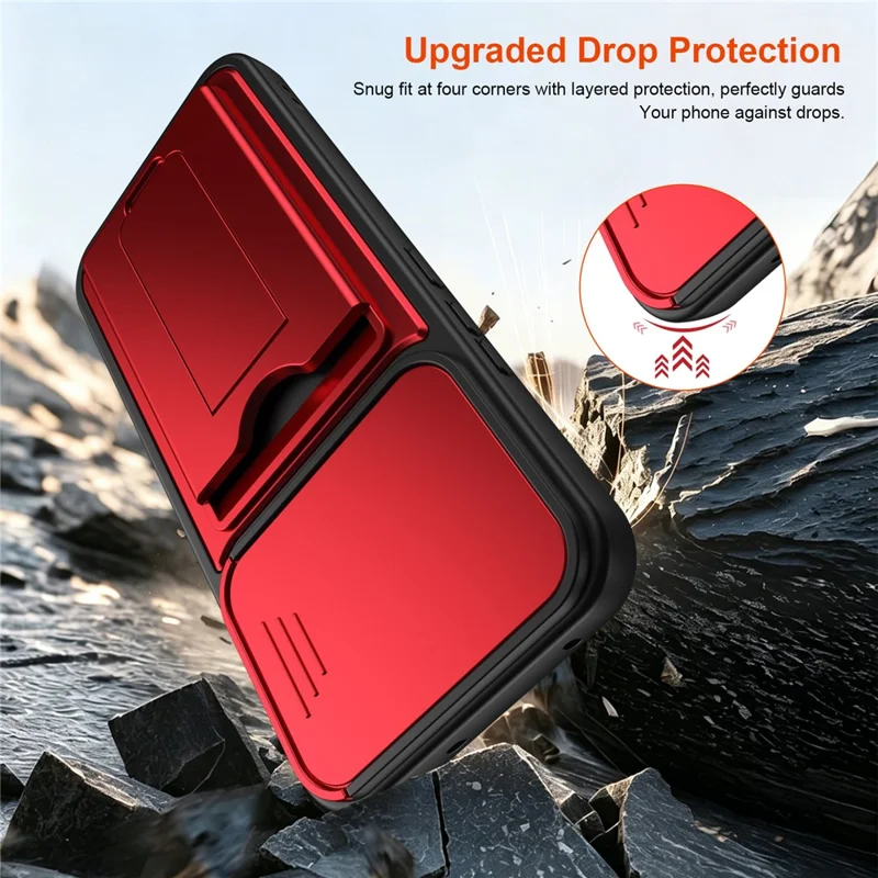 For Realme 16 Pro 5G Case Lens Protection Kickstand PC + TPU Phone Cover with Card Holder - Red