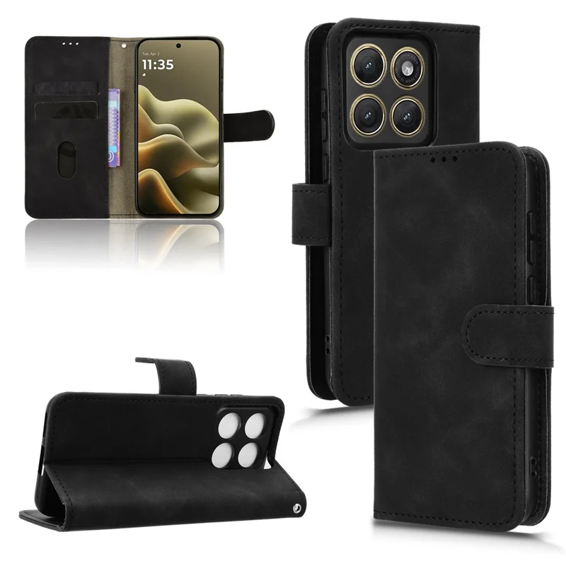 For Motorola Edge (2026) Leather Case Skin Feel Anti Drop Wallet Stand Flip Phone Cover - Black