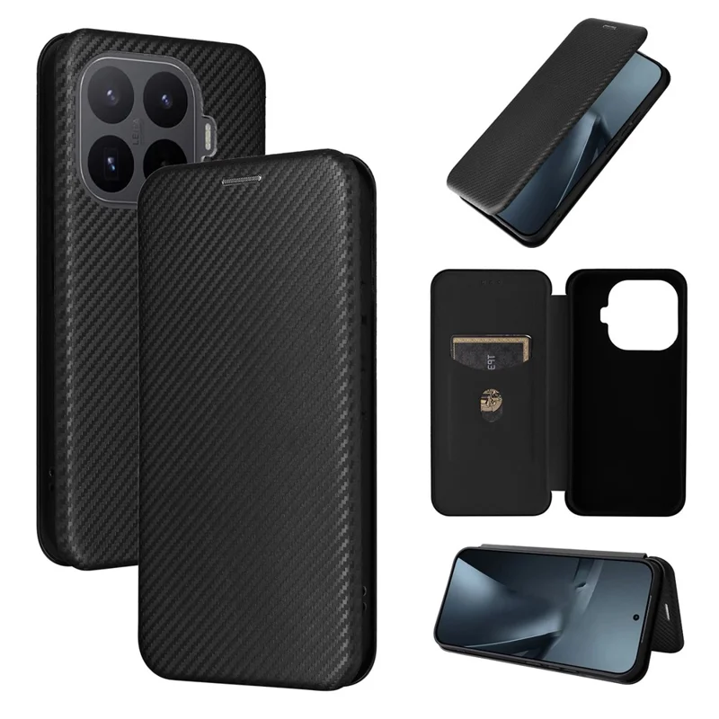 For Xiaomi 17T Pro Case Carbon Fiber Texture Drop-Proof PU Leather Phone Cover - Black