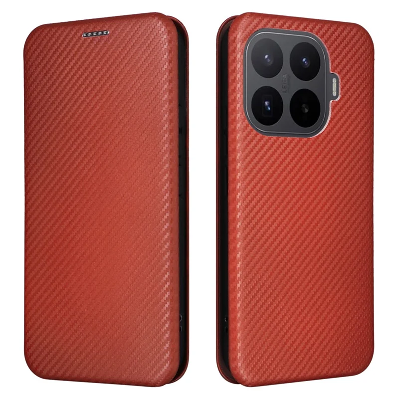 For Xiaomi 17T Pro Phone Case Carbon Fiber Texture Drop-Proof PU Leather Phone Cover - Brown