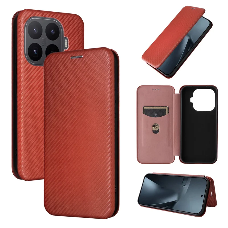 For Xiaomi 17T Pro Phone Case Carbon Fiber Texture Drop-Proof PU Leather Phone Cover - Brown