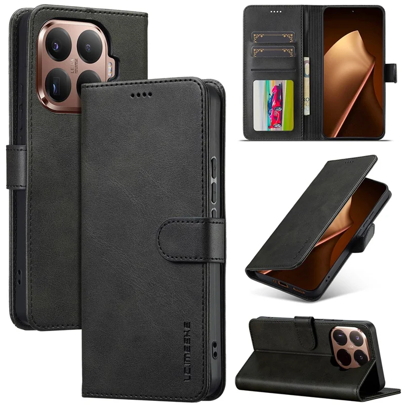 LC.IMEEKE for Xiaomi 17T Case Wallet Calf Texture Leather Phone Cover - Black