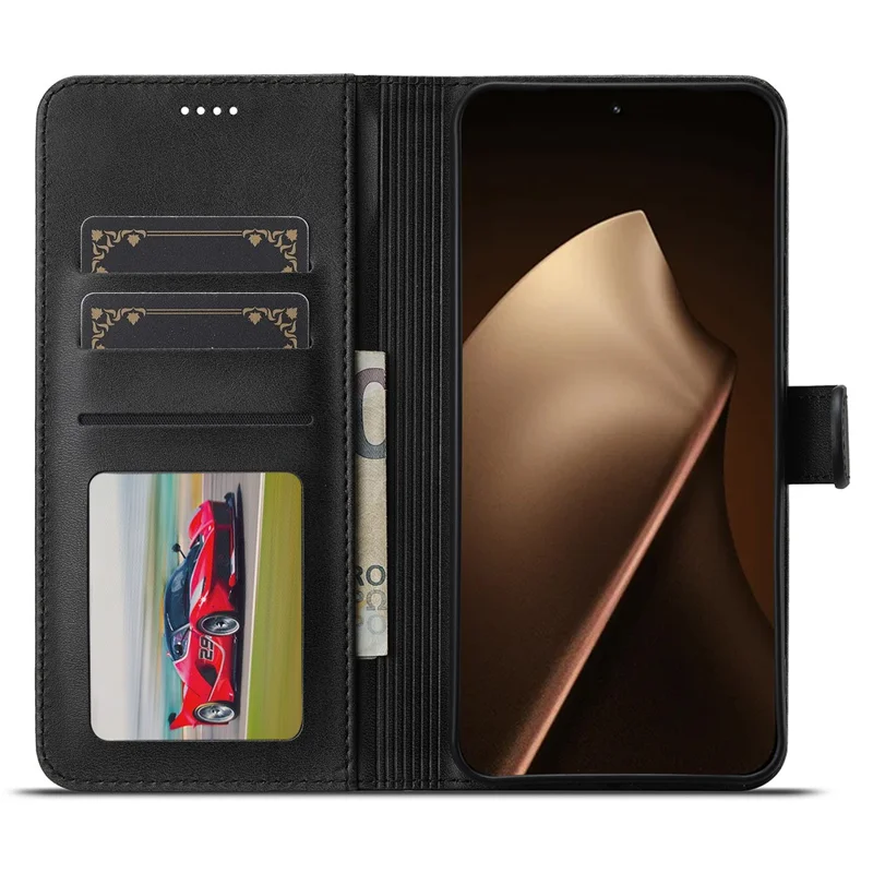 LC.IMEEKE for Xiaomi 17T Case Wallet Calf Texture Leather Phone Cover - Black