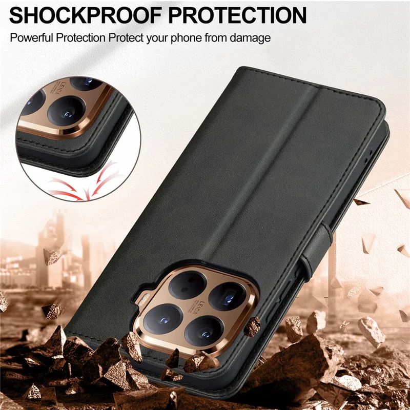 LC.IMEEKE for Xiaomi 17T Case Wallet Calf Texture Leather Phone Cover - Black