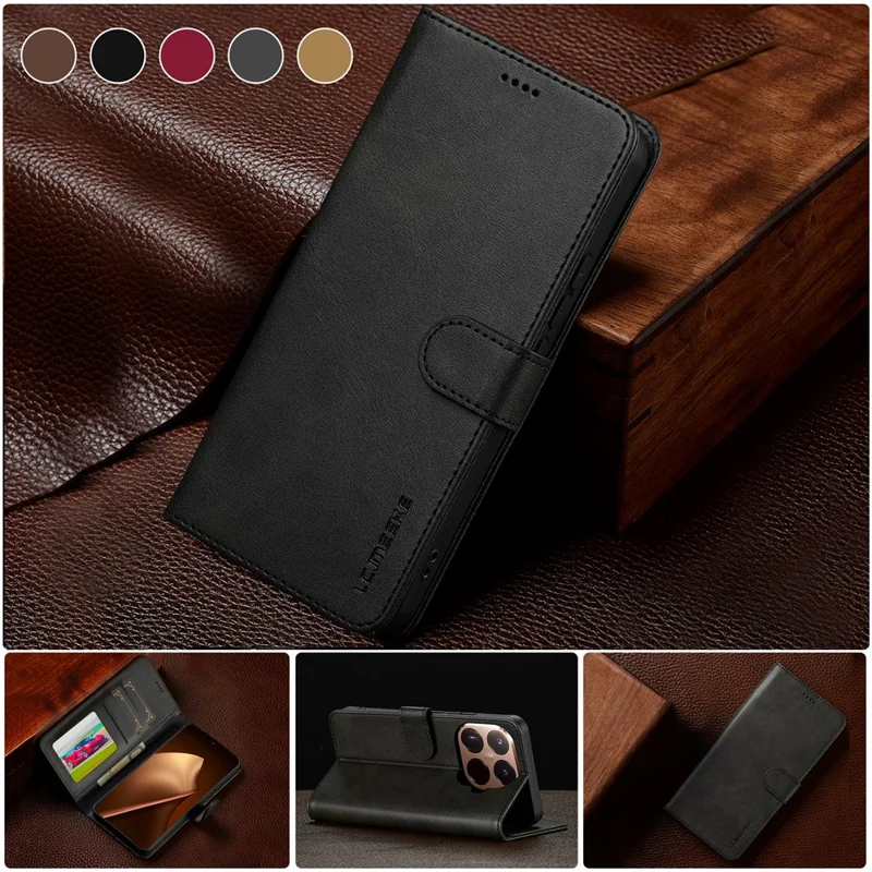LC.IMEEKE for Xiaomi 17T Pro Case Wallet Calf Texture Leather Phone Cover - Black