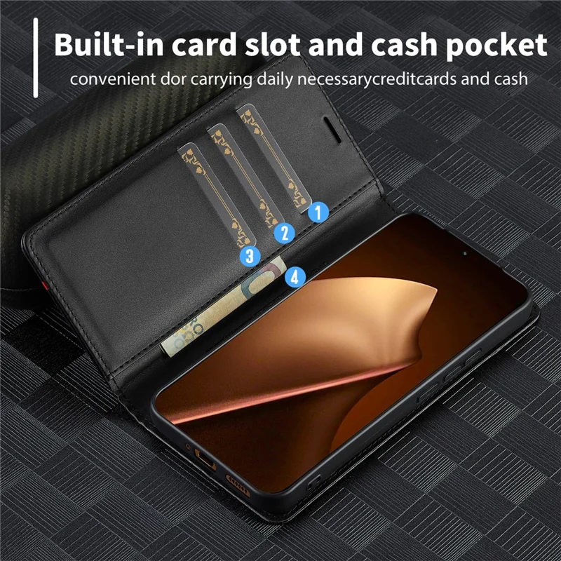 LC.IMEEKE for Xiaomi 17T Wallet Case Carbon Fiber Texture Leather Phone Cover - Vertical Stripe