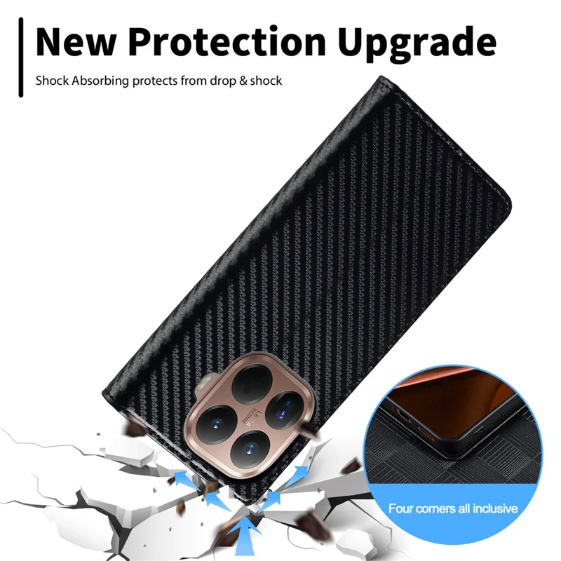 LC.IMEEKE for Xiaomi 17T Pro Wallet Case Carbon Fiber Texture Leather Phone Cover - Vertical Stripe