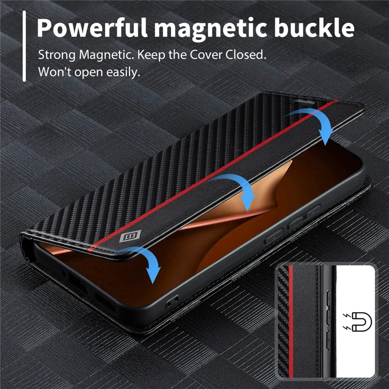 LC.IMEEKE for Xiaomi 17T Pro Wallet Case Carbon Fiber Texture Leather Phone Cover - Vertical Stripe
