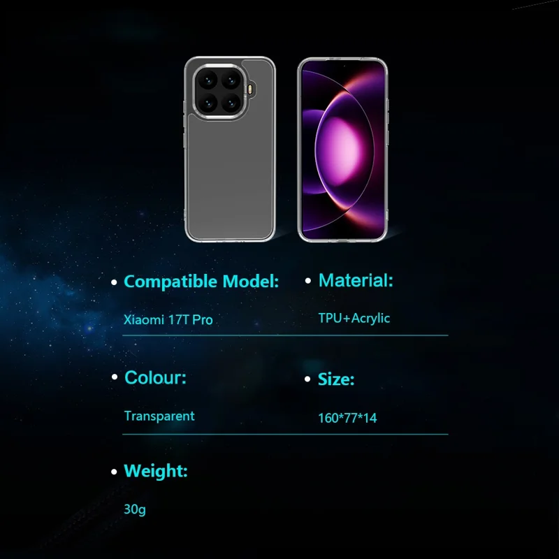 LEREACH TOC Series for Xiaomi 17T Pro Case TPU + Acrylic Phone Cover - Transparent