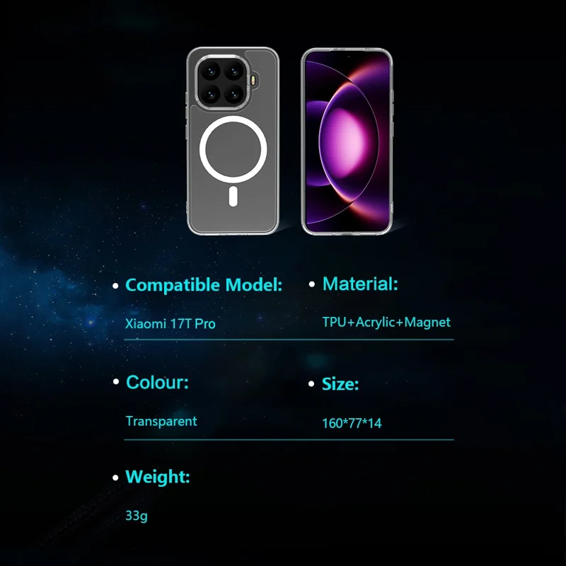 LEREACH TOC Series for Xiaomi 17T Pro Magnetic Case TPU + Acrylic Phone Cover - Transparent