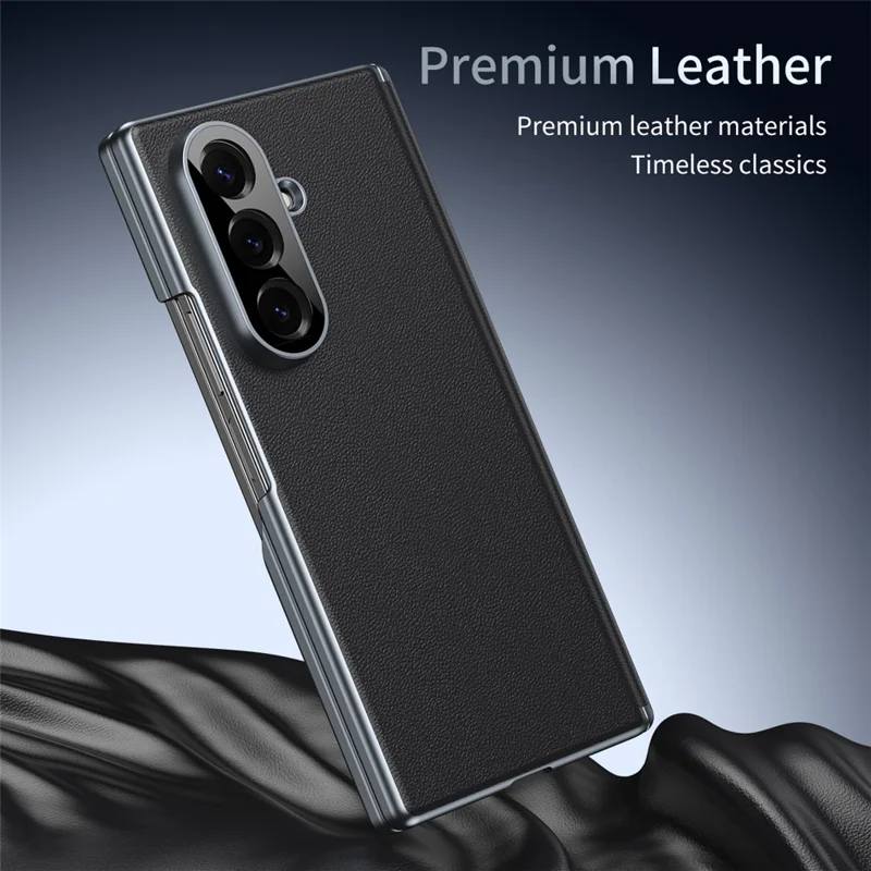 For Samsung Galaxy Z Fold8 Case Dual-Axis Hinge PU Leather Hard PC Folding Phone Cover - Black