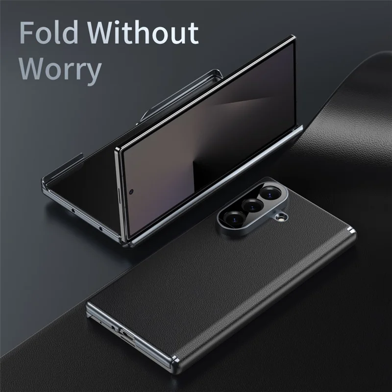 For Samsung Galaxy Z Fold8 Case Dual-Axis Hinge PU Leather Hard PC Folding Phone Cover - Black