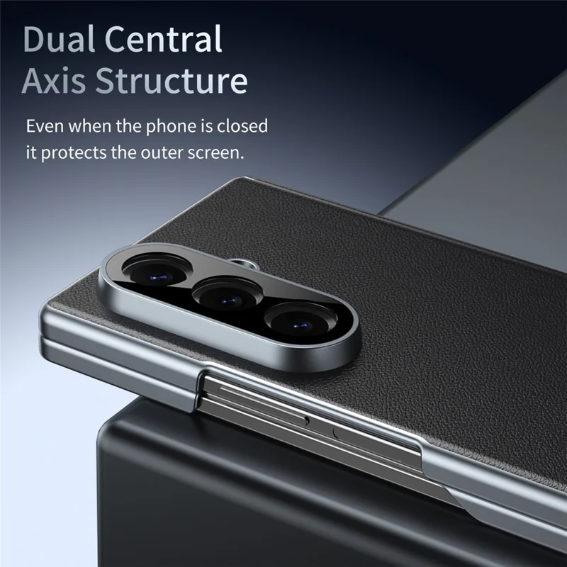 For Samsung Galaxy Z Fold8 Case Dual-Axis Hinge PU Leather Hard PC Folding Phone Cover - Black