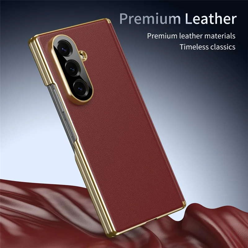 For Samsung Galaxy Z Fold8 Case Dual-Axis Hinge PU Leather Hard PC Folding Phone Cover - Red
