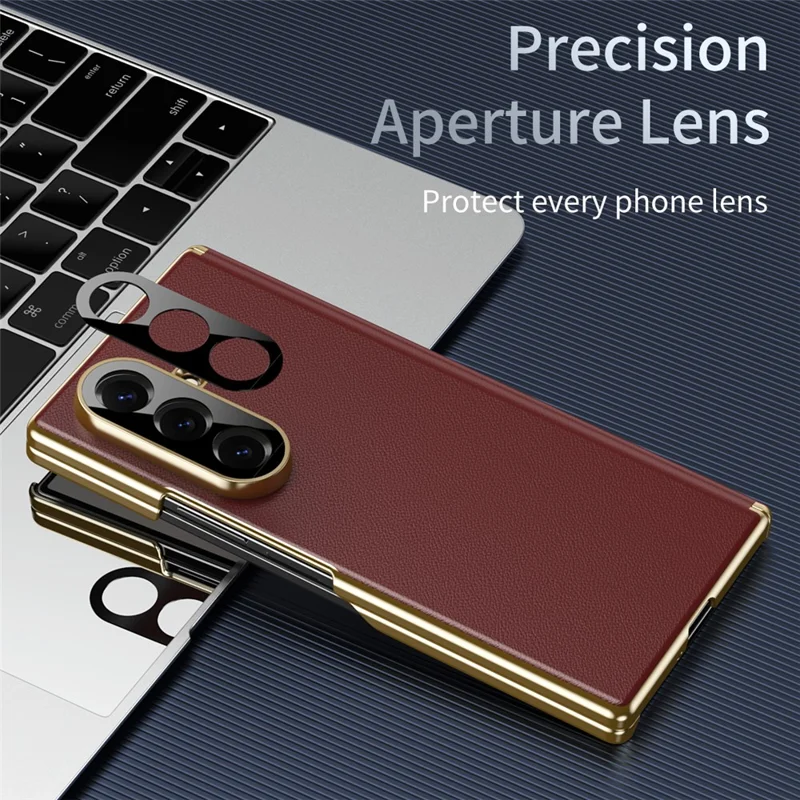 For Samsung Galaxy Z Fold8 Case Dual-Axis Hinge PU Leather Hard PC Folding Phone Cover - Red