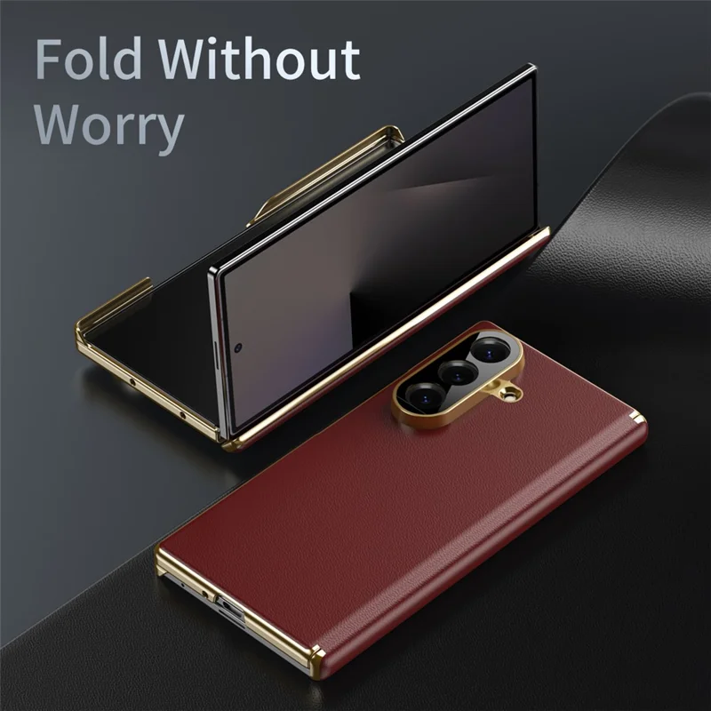 For Samsung Galaxy Z Fold8 Case Dual-Axis Hinge PU Leather Hard PC Folding Phone Cover - Red