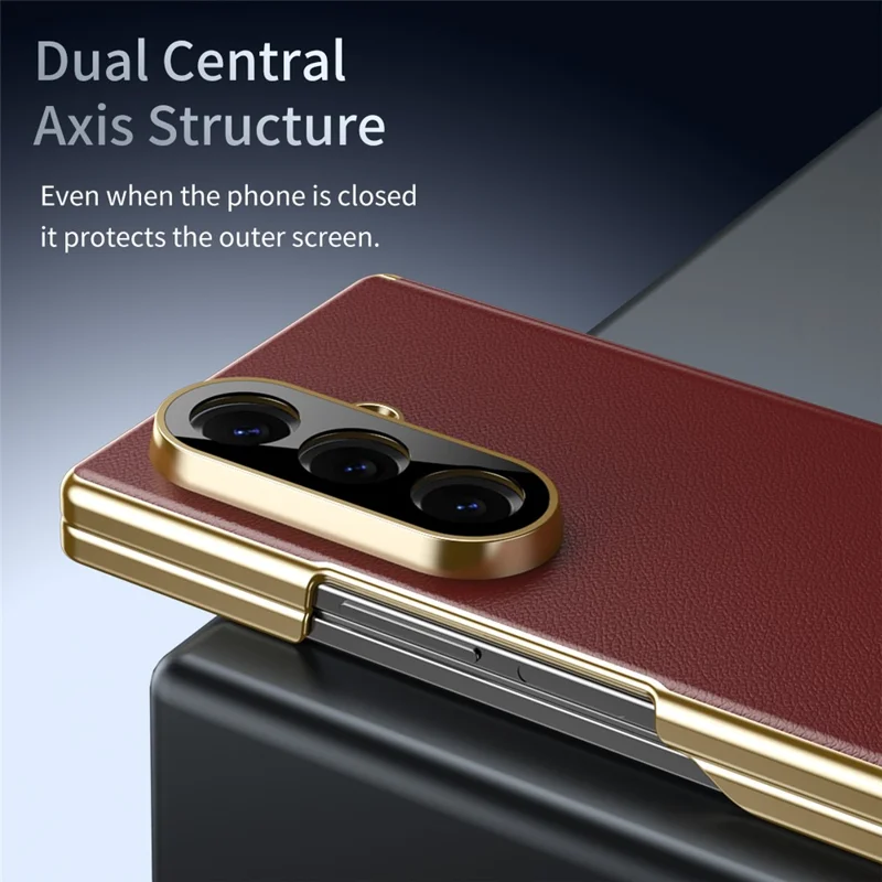 For Samsung Galaxy Z Fold8 Case Dual-Axis Hinge PU Leather Hard PC Folding Phone Cover - Red