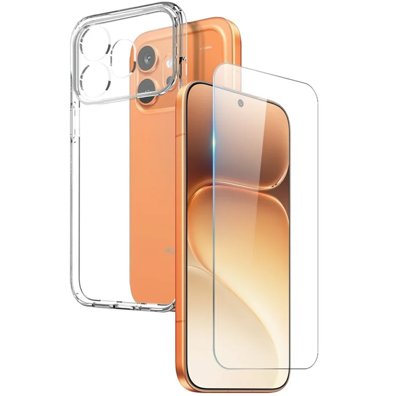 NORTHJO For Honor 600 5G Case Soft TPU Clear Phone Cover with Tempered Glass Screen Protector (Fingerprint Unlock) - Transparent