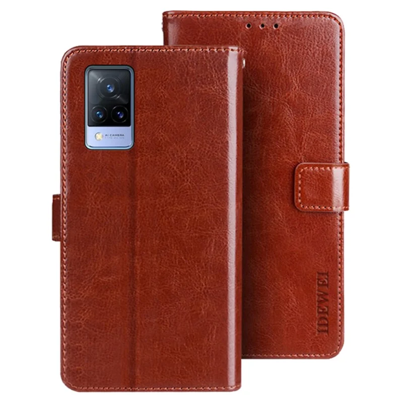 IDEWEI til vivo V21s 5G standfunktion Crazy Horse struktur PU-læder flip wallet cover telefon skåne beskyttelsesdæksel - Brun