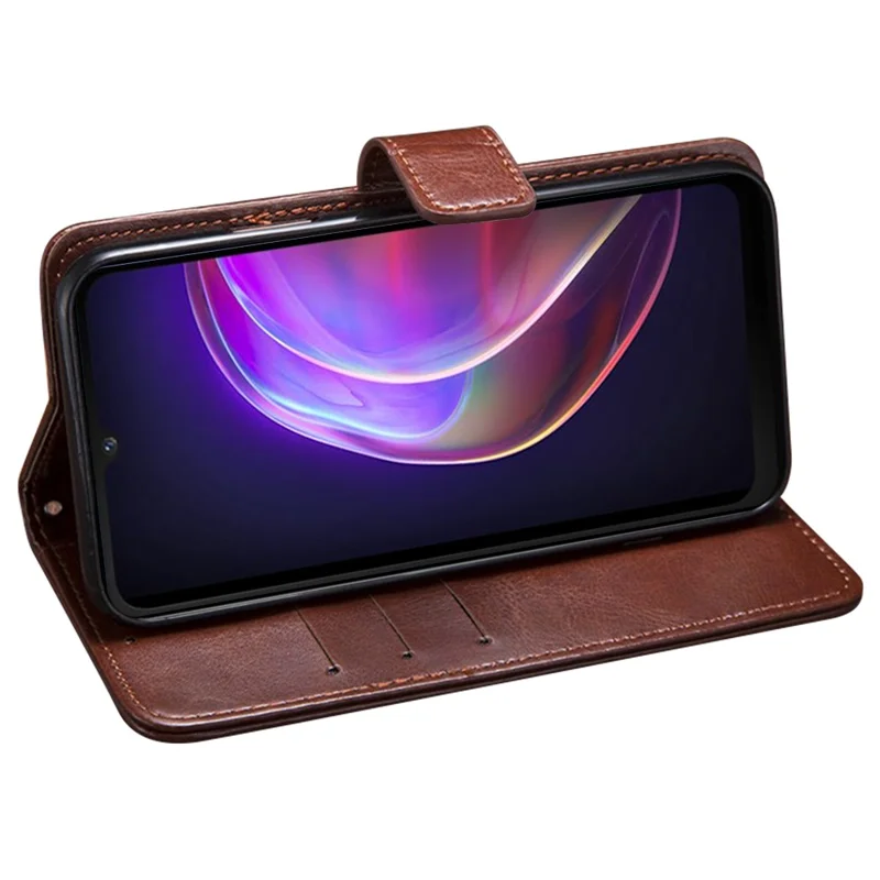 IDEWEI til vivo V21s 5G standfunktion Crazy Horse struktur PU-læder flip wallet cover telefon skåne beskyttelsesdæksel - Brun