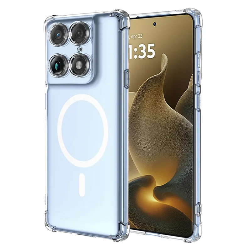 For Motorola Signature 5G Magnetic Case Shockproof Four Corners PC + TPU Phone Cover - Transparent