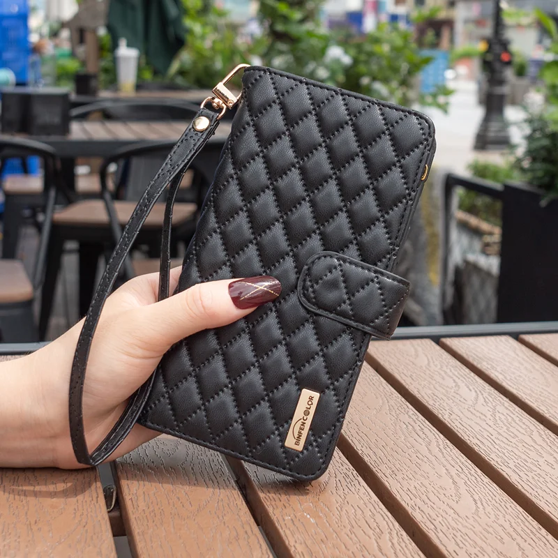 BINFEN COLOR for Samsung Galaxy S26+ BF Style-15 Leather Case Zipper Pocket Rhombus Phone Cover - Black - 9