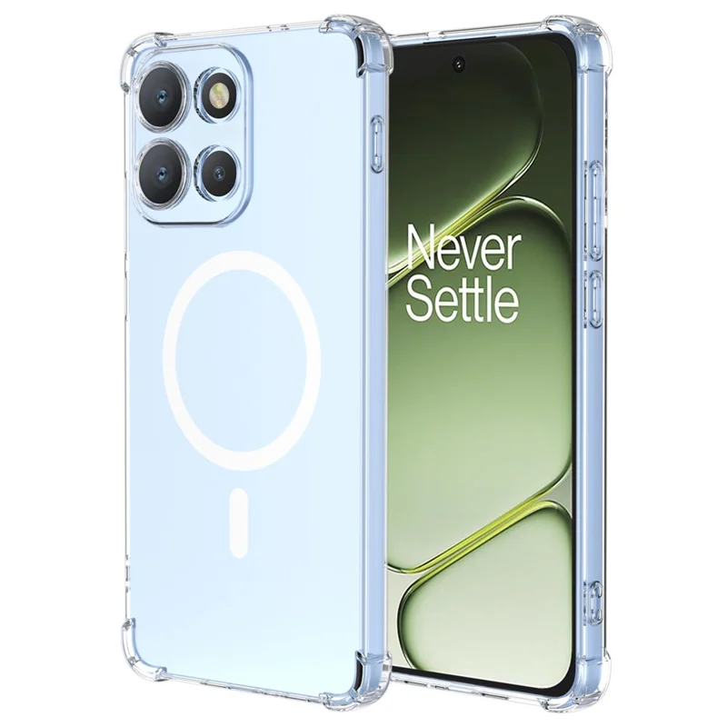 Voor OnePlus Nord 6 5G Magnetisch Hoesje Stootvrij Vier Hoeken PC + TPU Telefoonhoes - Transparant