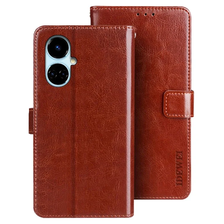 IDEWEI For TECNO Camon 19 4G / 19 Pro 4G Case Shockproof Crazy Horse Texture PU Leather Flip Stand Wallet Cover - Brown