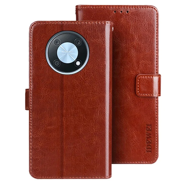 IDEWEI Phone Shell for Huawei nova Y90 4G Crazy Horse Texture PU Leather Flip Stand Wallet Cover Protective Case - Brown