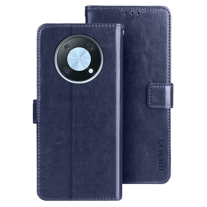 IDEWEI Phone Shell for Huawei nova Y90 4G Crazy Horse Texture PU Leather Flip Stand Wallet Cover Protective Case - Dark Blue