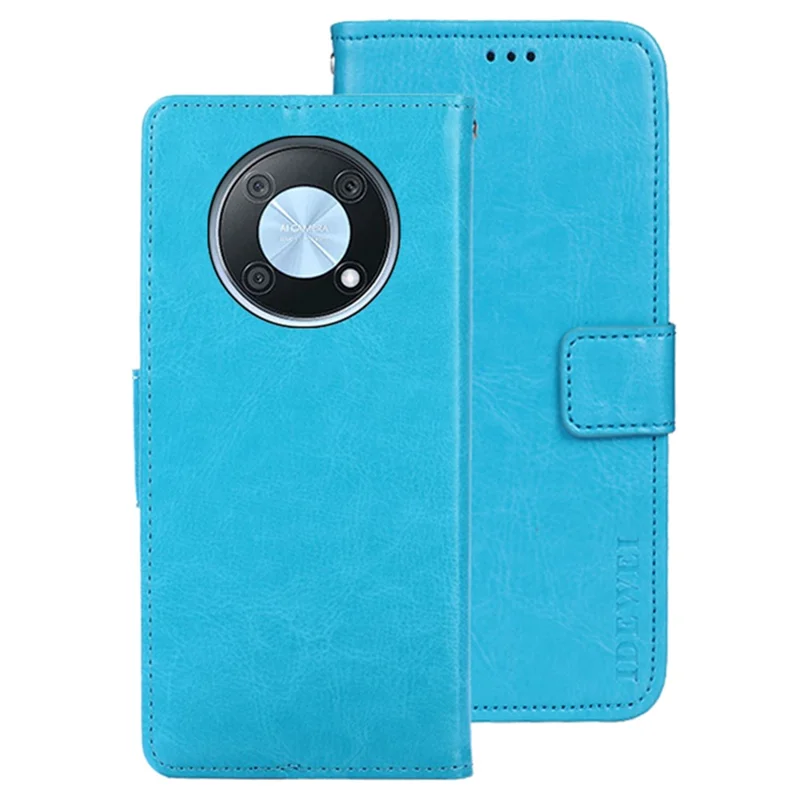 IDEWEI Phone Shell for Huawei nova Y90 4G Crazy Horse Texture PU Leather Flip Stand Wallet Cover Protective Case - Sky Blue