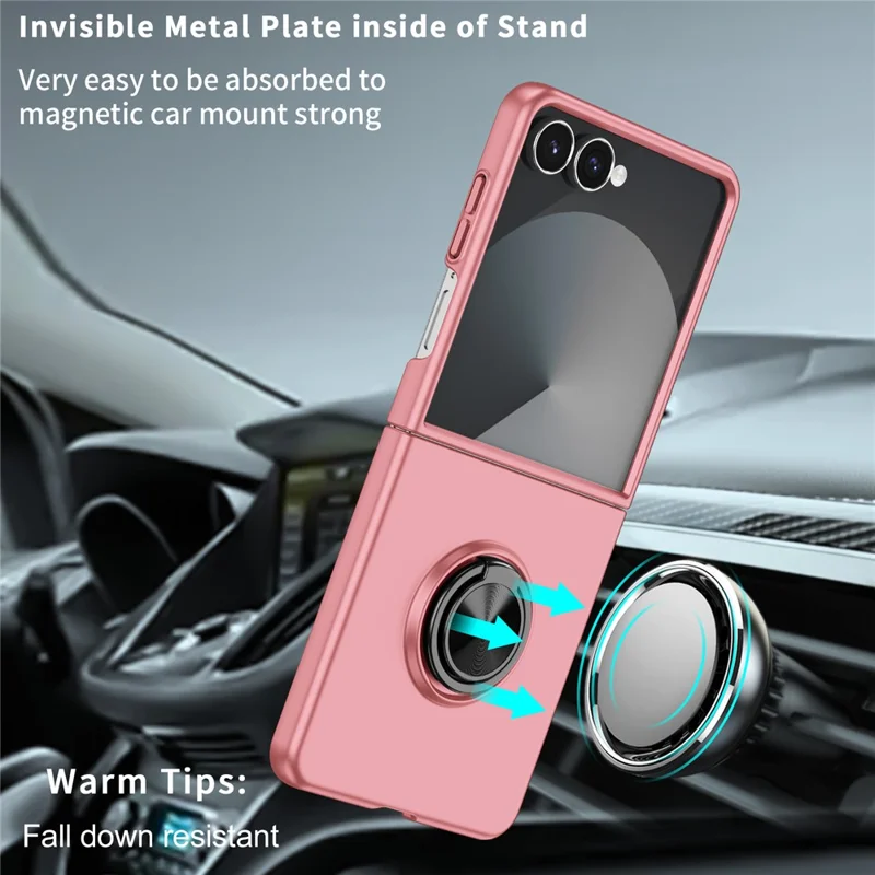 Capa para Samsung Galaxy Z Flip8 com Suporte de Anel Rotativo, Capa Rígida em PC - Rosa
