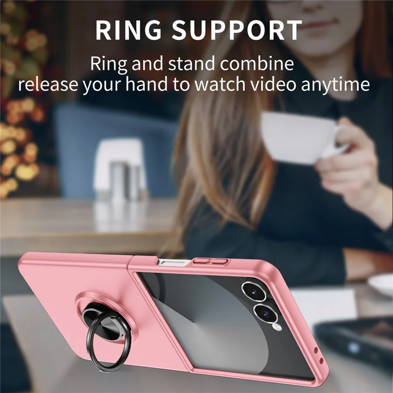 Capa para Samsung Galaxy Z Flip8 com Suporte de Anel Rotativo, Capa Rígida em PC - Rosa