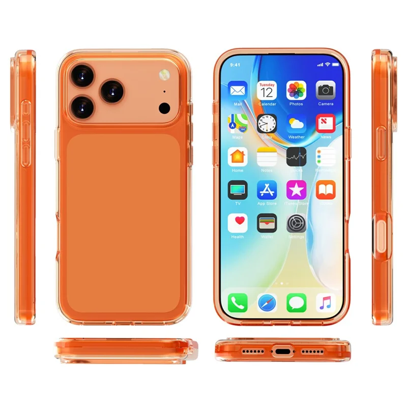 For iPhone 18 Pro Case PC + TPU Shockproof Clear Phone Cover - Transparent Orange