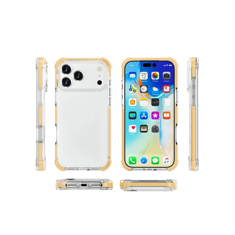 For iPhone 18 Pro Case Four Corners Anti Drop Clear TPU + TPE + PC Phone Cover - Transparent Yellow