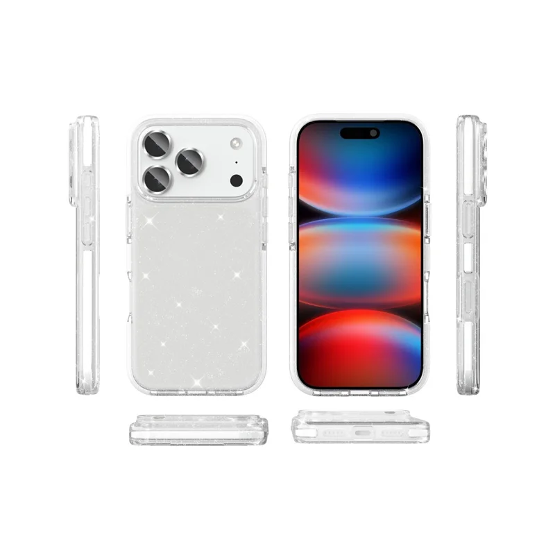 For iPhone 18 Pro Max Glitter Case PC Back TPU+TPE Frame Bling Sparkle Shockproof Cover