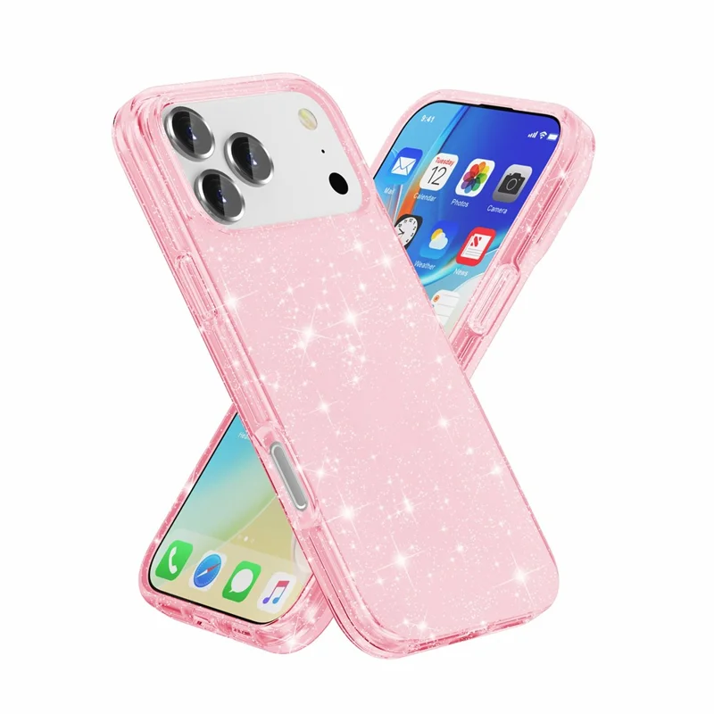 For iPhone 18 Pro Max Case Sparkly Powder Glitter Shiny Soft TPU + Hard PC Back Cover - Pink