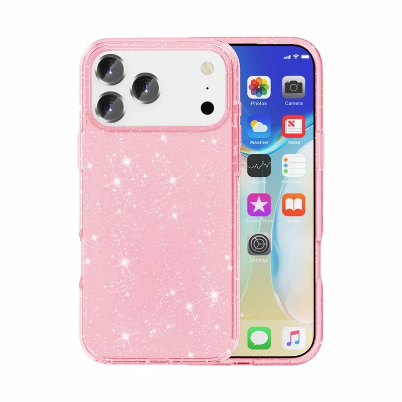 For iPhone 18 Pro Max Case Sparkly Powder Glitter Shiny Soft TPU + Hard PC Back Cover - Pink