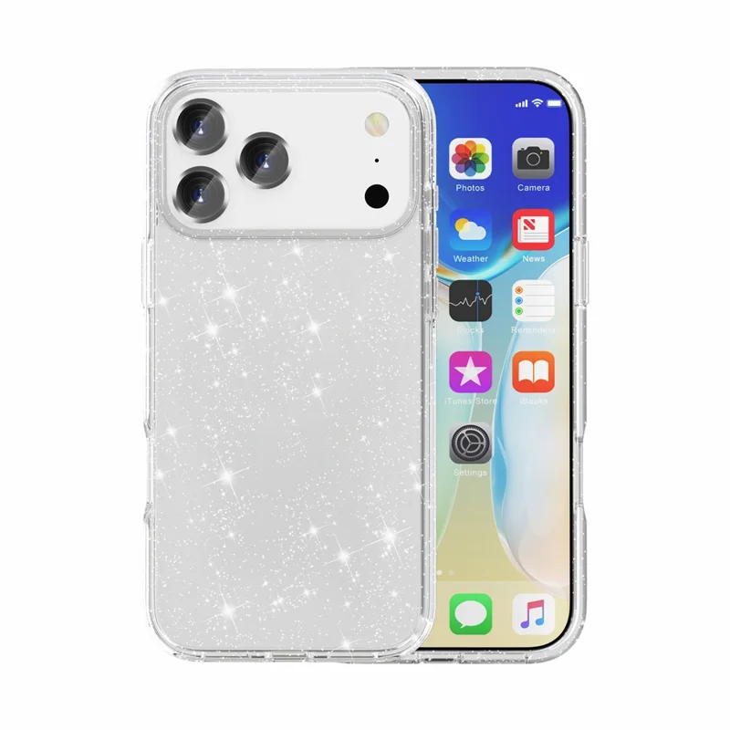غطاء لهاتف iPhone 18 Pro Max بتصميم لامع مزين بالمسحوق البرّاق غطاء خلفي من مادة TPU لينة + PC صلبة - أبيض
