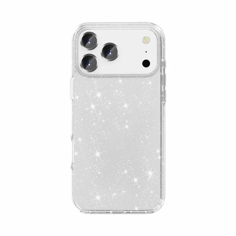 غطاء لهاتف iPhone 18 Pro Max بتصميم لامع مزين بالمسحوق البرّاق غطاء خلفي من مادة TPU لينة + PC صلبة - أبيض