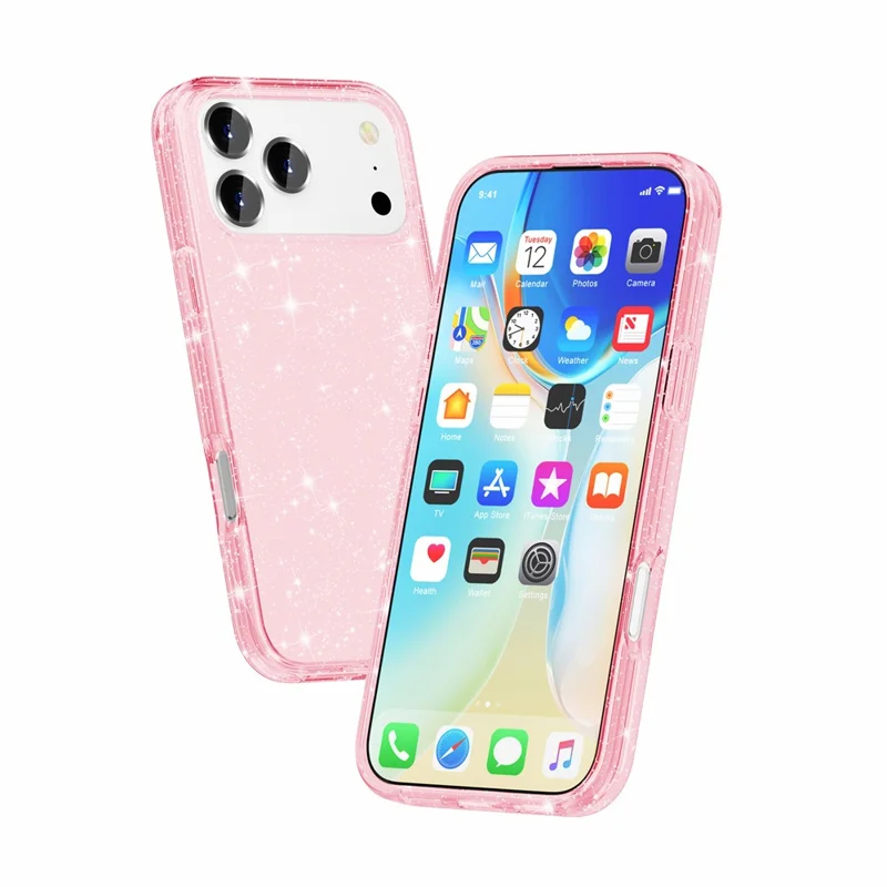 For iPhone 18 Pro Case Sparkly Powder Glitter Shiny Soft TPU + Hard PC Back Cover - Pink