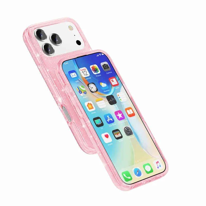 For iPhone 18 Pro Case Sparkly Powder Glitter Shiny Soft TPU + Hard PC Back Cover - Pink