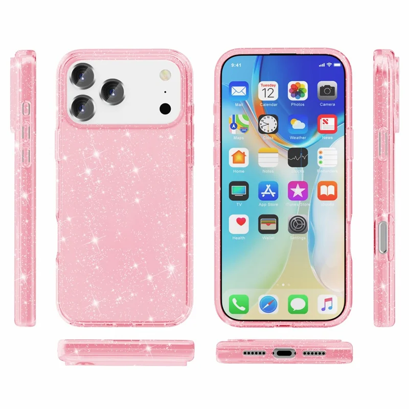 For iPhone 18 Pro Case Sparkly Powder Glitter Shiny Soft TPU + Hard PC Back Cover - Pink