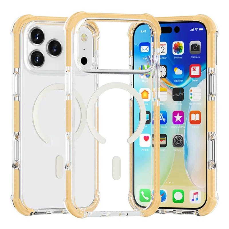 For iPhone 18 Pro Max Case Compatible with MagSafe Reinforced Corners TPU + Acrylic + TPE Phone Cover - Yellow