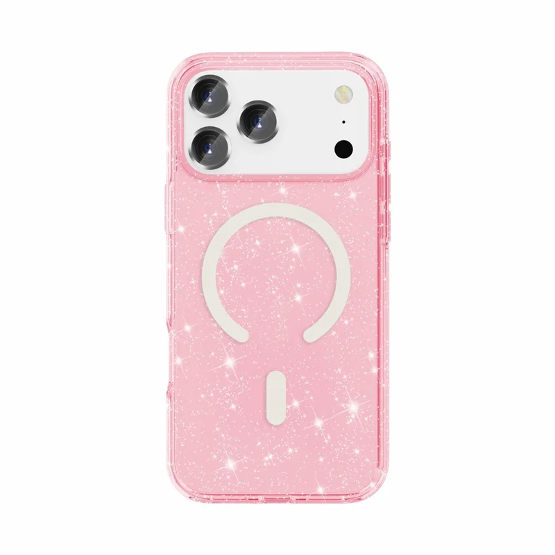 For iPhone 18 Pro Magnetic Case Glitter Powder PC + TPU Phone Cover - Pink