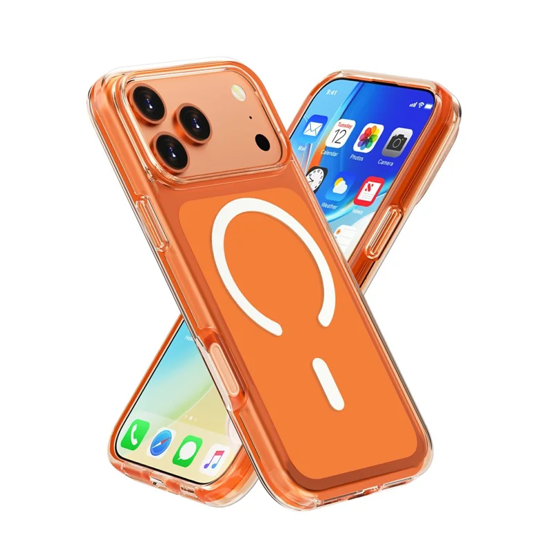 Coque magnétique pour iPhone 18 Pro Max, housse transparente en PC + TPU - Orange