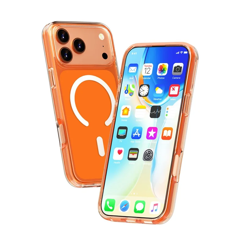 Coque magnétique pour iPhone 18 Pro Max, housse transparente en PC + TPU - Orange