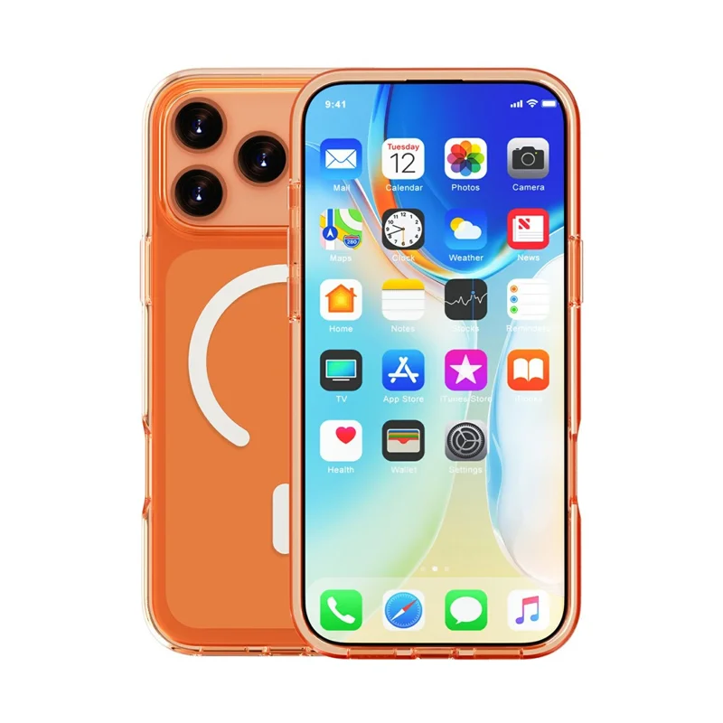 Coque magnétique pour iPhone 18 Pro Max, housse transparente en PC + TPU - Orange