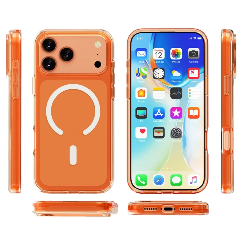 Coque magnétique pour iPhone 18 Pro Max, housse transparente en PC + TPU - Orange