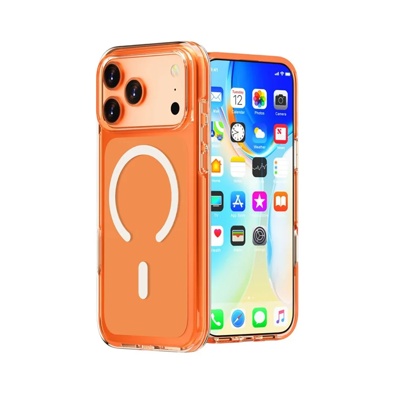 For iPhone 18 Pro Magnetic Case PC + TPU Clear Phone Cover - Orange
